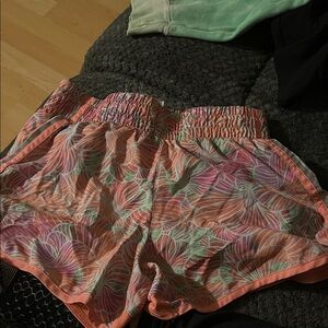 Athletic Works Pink and Green Leaf Print Shorts